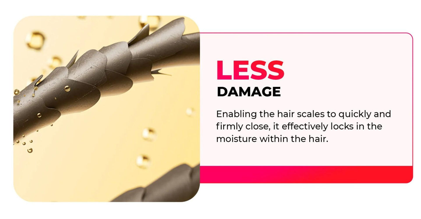 Illustration of the hair cuticle sealing to lock in moisture for less heat damage with the PH Ring Pro